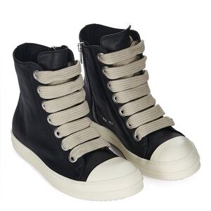 Rick Owens SS26 Temple Jumbolace sneakers in black and milk size 39